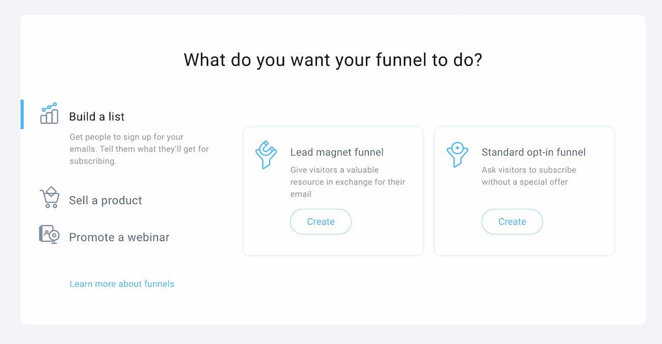 Choosing the funnel type – autofunnel getresponse.