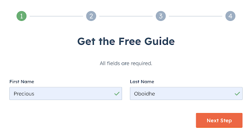 lead-capture form in steps