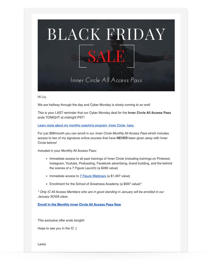 Exclusive Cyber Monday sale email