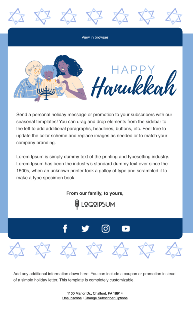 Happy Hanukkah email template