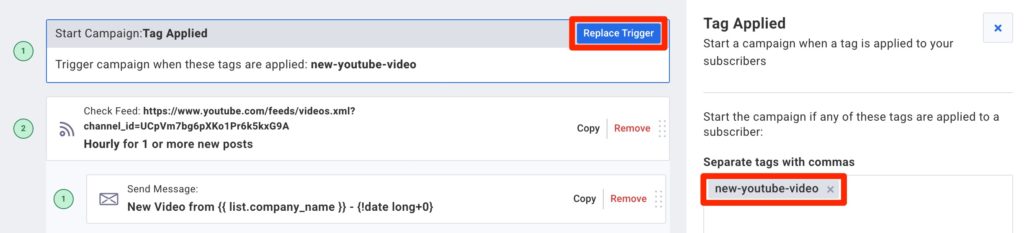 Replace trigger with tag "new-youtube-video."