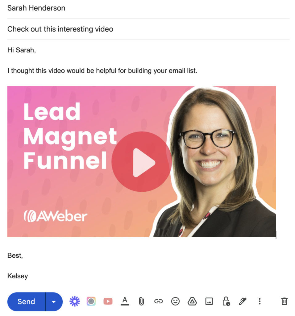 YouTube thumbnail embed inside a Gmail email.